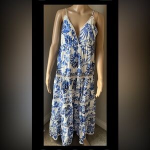NWT FARM Rio Blue and White Floral Maxi Dress, fully lined.